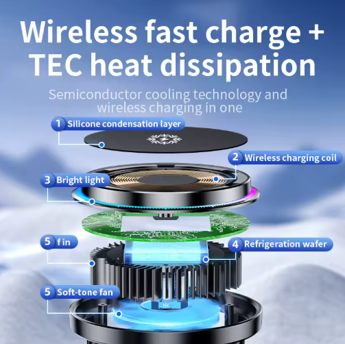 Magnetic Car Wireless Charger Cooling Car Phone Holder Mount Chargers Fast Charging Station for iPhone 15 14 13 12 Pro Max Mini