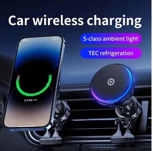 Magnetic Car Wireless Charger Cooling Car Phone Holder Mount Chargers Fast Charging Station for iPhone 15 14 13 12 Pro Max Mini